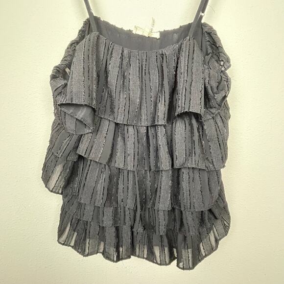 Entro Medium Black Velvet Striped Tiered Ruffle Top Goth‎ Whimsigoth Festival - Picture 6 of 7